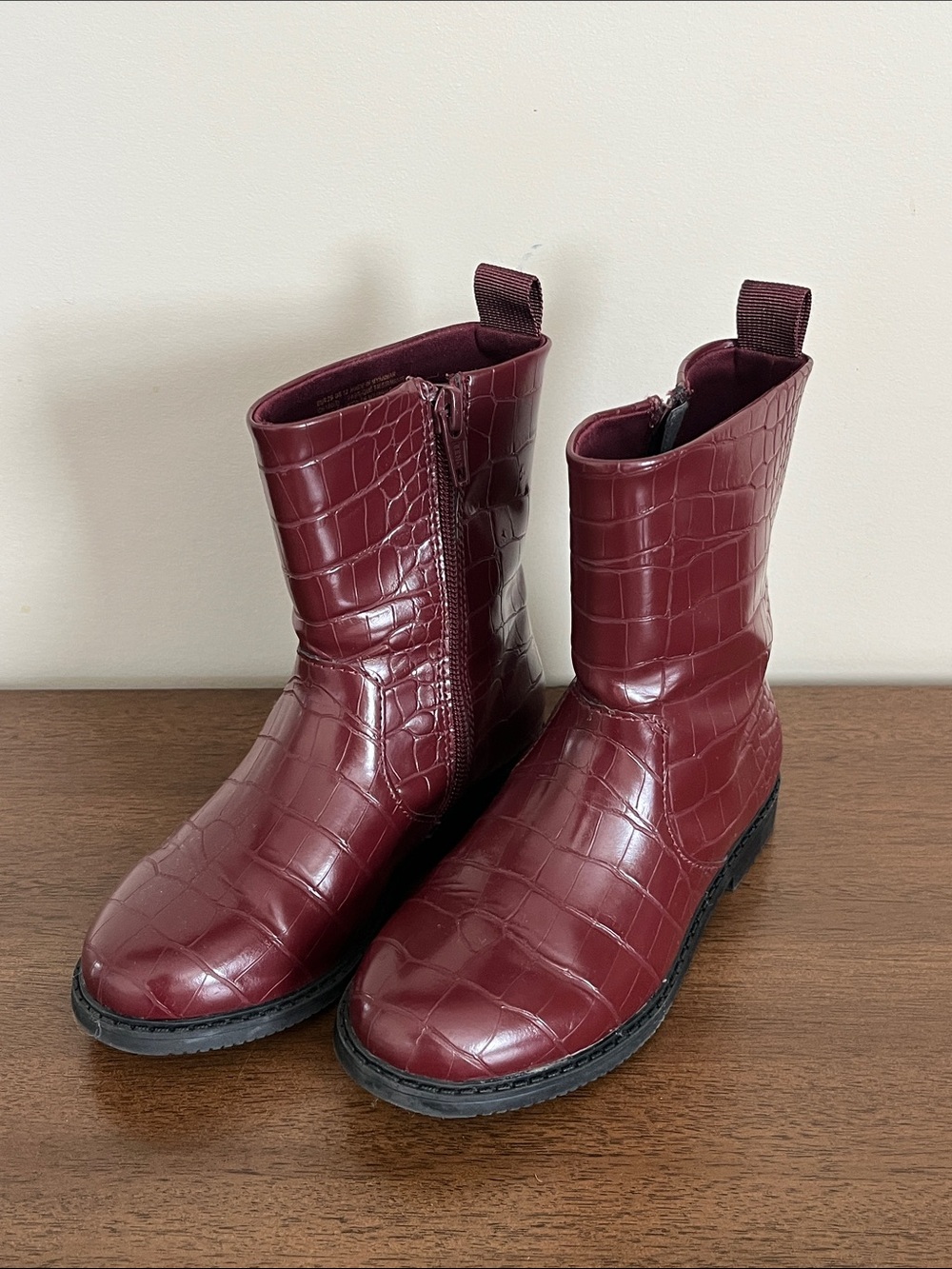 H&M Kids Burgundy Croc-Embossed Side-Zip Boots